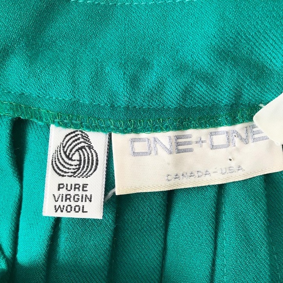 Vintage ONE + ONE green pleated wool skirt size S - Picture 8 of 9